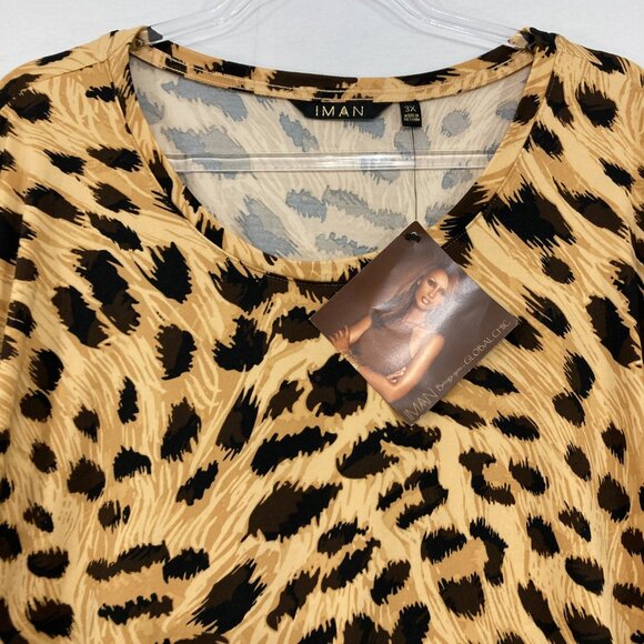 New IMAN size 3X Brown Leopard Print Stretch Knit Long Sleeve Blouse Comfy - Picture 3 of 11